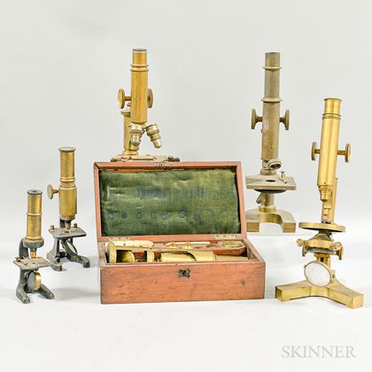 Six Iron and Brass Microscopes