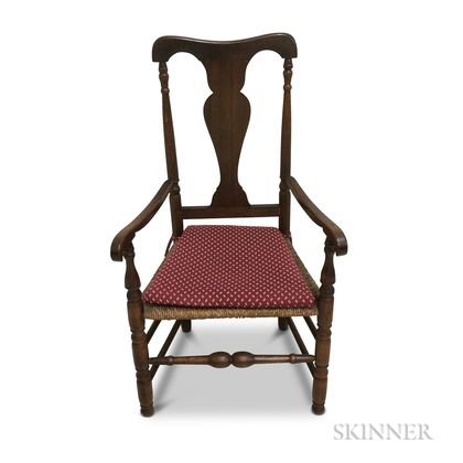 Queen Anne-style Maple Rush-seat Armchair