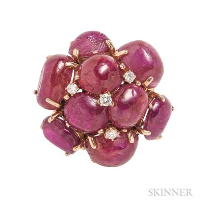 14kt Gold, Ruby, and Diamond Cluster Ring