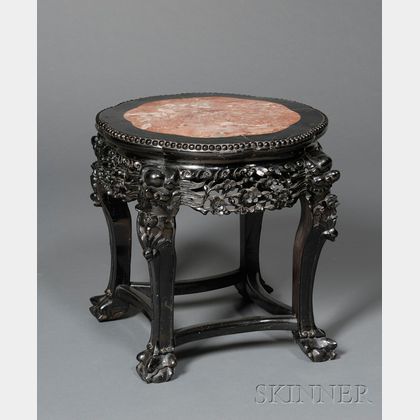 Chinese Export Part-ebonized Plant Stand with Marble Top