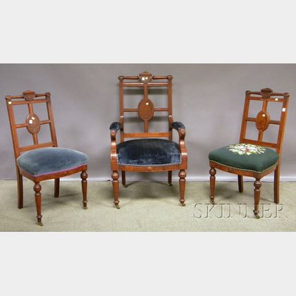 Set of Eight Victorian Renaissance Revival Upholstered Carved Walnut Dining Chairs
