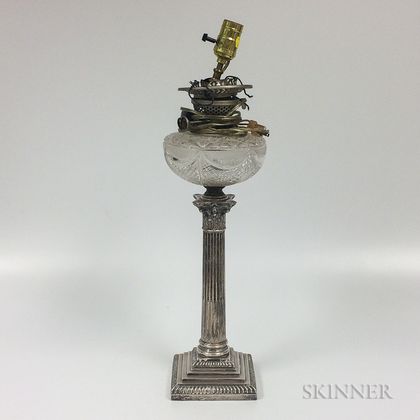 British Sterling Silver Candlestick Lamp