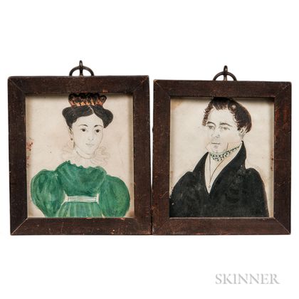 Attributed to Ruth W. Shute (1803-1882) and Dr. Samuel A. Shute (1803-1836) Portraits of a Man and Woman
