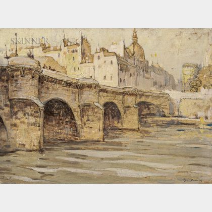 Roy Henry Brown (American, 1879-1956) Three Scenes of Paris: Along the Seine (Pont Neuf) , Pont Neuf-Paris