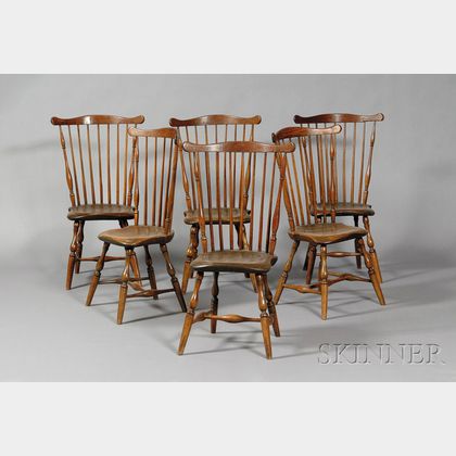 Set of Six Oak and Ash Fan-back Windsor Chairs