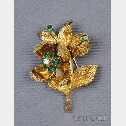 14kt Gold and Gem-set Flower Brooch, Tiffany & Co.