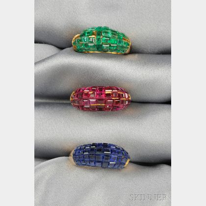Three 18kt Gold "Mystery-Set" Gemstone Rings, Van Cleef & Arpels