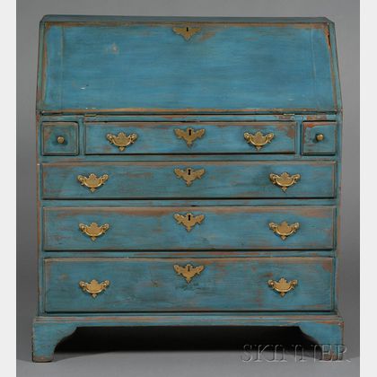 Chippendale Blue- and Yellow-painted Cherry Slant-lid Desk
