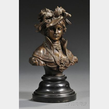 H. Schwabe Patinated Bronze Bust of a Lady