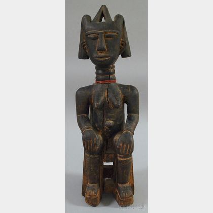 African Carved Wooden Seated Female Figure
