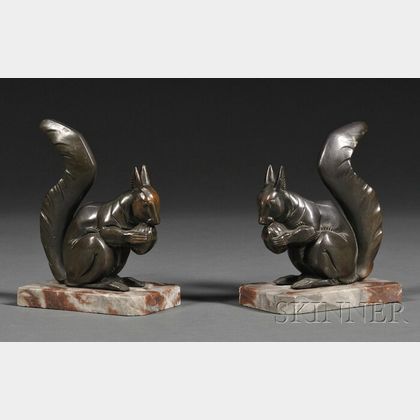 Pair of Art Nouveau Squirrel-form Bookends