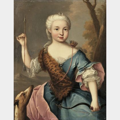 French School, 18th/19th Century Portrait of a Gentlewoman as Diana, Goddess of the Hunt