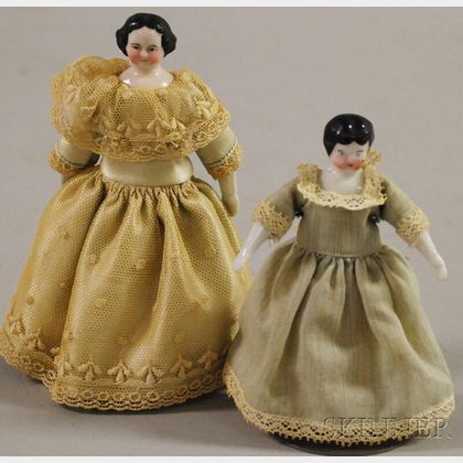 Two China Head Dollhouse Dolls