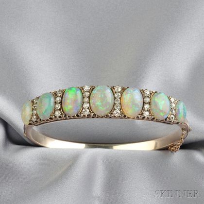 Gold, Opal, and Diamond Bracelet