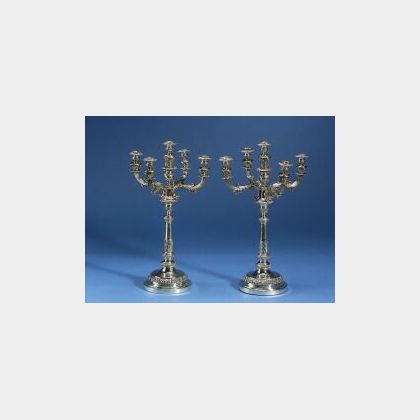 Pair of Continental Five-Light Silver Candelabra