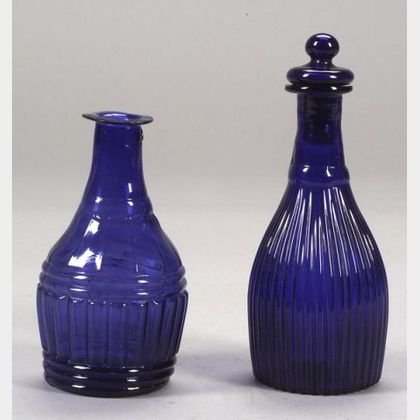Two Cobalt Blue Blown-Molded Glass Pint Decanters