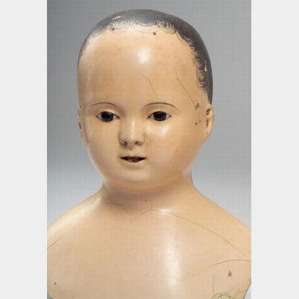 Large Early French-type Papier-mache Doll Head