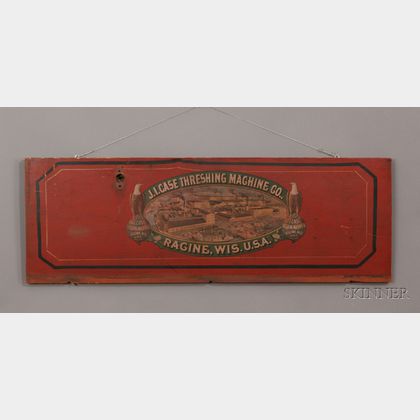 Polychrome-painted Wooden "J.I. Case Threshing Machine Co." Trade Sign