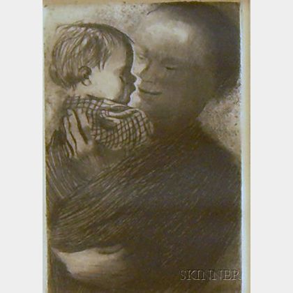 Framed Restrike Kathe Kollwitz Etching of a Mother and Child