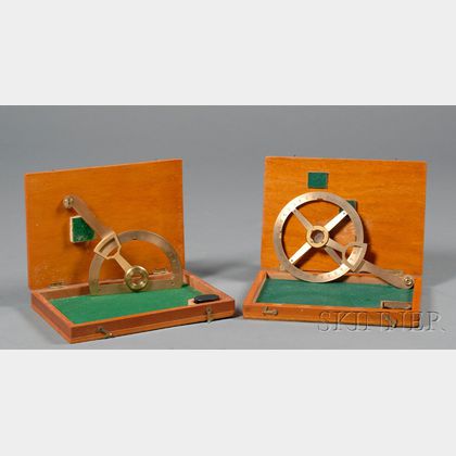 Two Brass Radial Arm Protractors by Lawes Rabjohns Ltd.