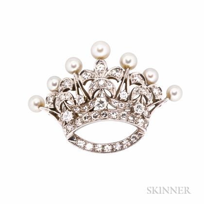14kt Bicolor Gold and Diamond Crown Pendant/Brooch