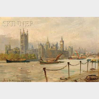 George H. Wimpenny (British, 19/20th Century) View of the River Thames and Westminster Abbey