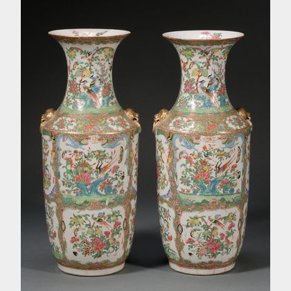 Pair of Famille Rose Chinese Export Porcelain Vases