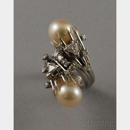 White Gold, Pearl, and Diamond Ring