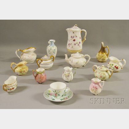 Fourteen Pieces of Knowles, Taylor & Knowles Co. Lotus Ware Porcelain and a Hand-painted Pine Bough-decorated China Jug