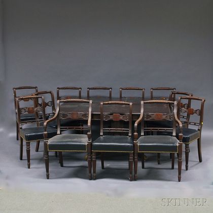 Classical-style Mahogany Dining Table and Twelve Chairs