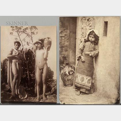 Wilhelm von Gloeden (German/Italian, 1856-1931) Two Works: Two Nude Male Youths with Amphora