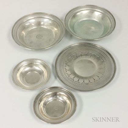 Five Sterling Silver Reticulated Dishes