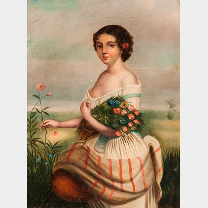 Dutch School, 19th Century Young Girl with Flowers