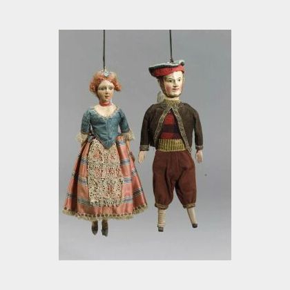 Two Continental Wood and Composition Puppets