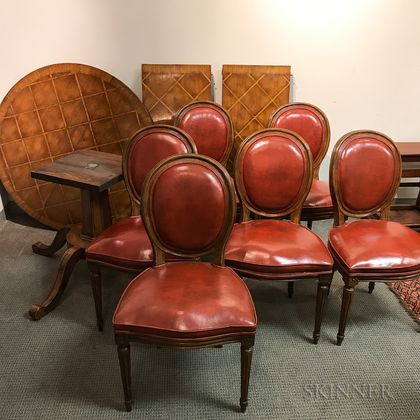 French-style Marquetry Walnut Dining Table and Six Louis XVI-style Chairs. Estimate $400-600