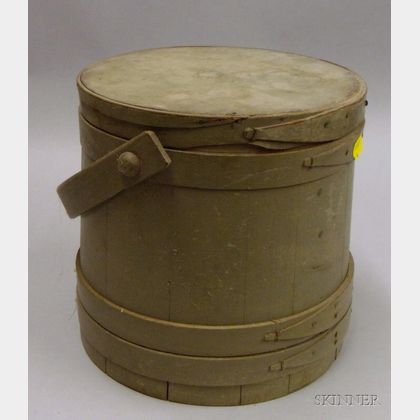 Green-painted Wooden Firkin with Cover