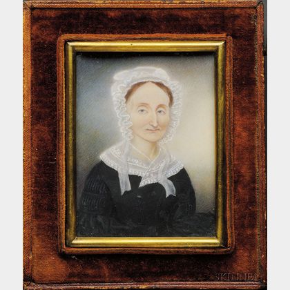 Portrait Miniature of a Woman in a Black Dress with a Lacy White Collar and Bonnet