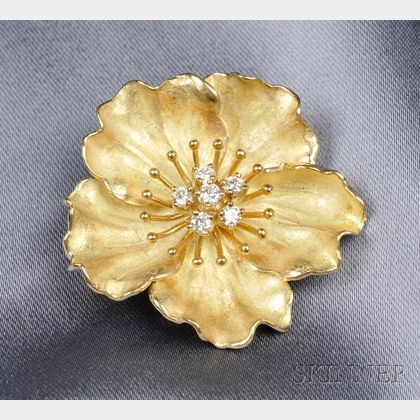 18kt Gold and Diamond Flower Brooch, McTeigue