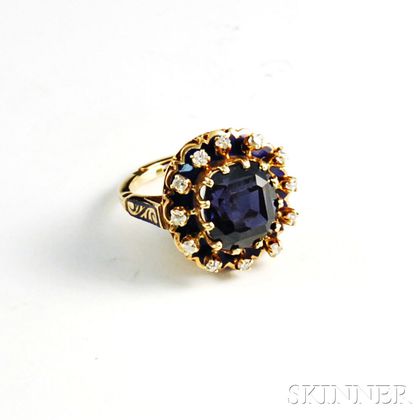 14kt Gold, Blue Spinel, and Diamond Ring