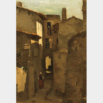 Attributed to George William Whitaker (American, 1840-1916) View with a Figure in a Cobbled Alley