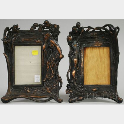 Two Art Nouveau-style Cast Metal Figural Picture Frames