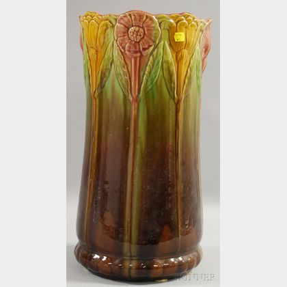 Ohio Art Pottery Majolica Glazed Umbrella Stand. Estimate $75-100