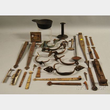Approximately Twenty-three Wrought Iron and Metal Hardware and Domestic Items. Estimate $200-300