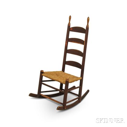 Brown-painted Ladder-back Rocking Chair