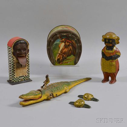 Four Tin Toys and a Biscuit Tin