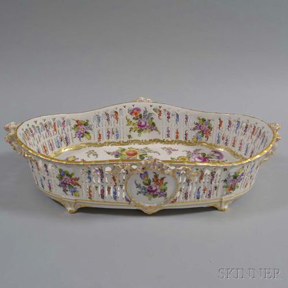 German Floral-decorated Reticulated Porcelain Basin