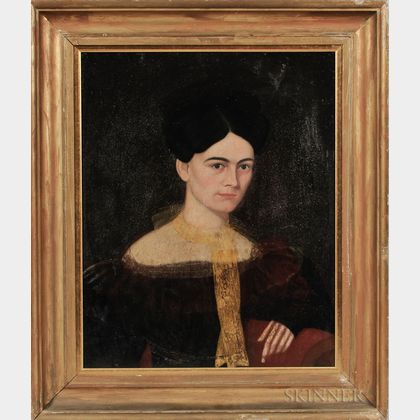 American School, 19th Century Portrait of a Woman with a Yellow Scarf