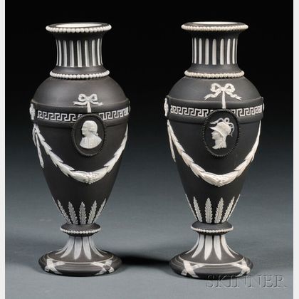 Pair of Wedgwood Black Jasper Dip Vases