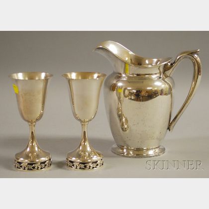 M. Fred Hirsch Sterling Silver Water Pitcher and a Pair of Baldwin & Miller Sterling Silver Goblets