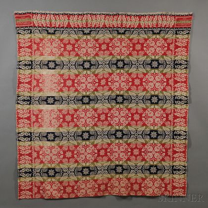 Hand-woven Three-color "Damask" Beiderwand Coverlet